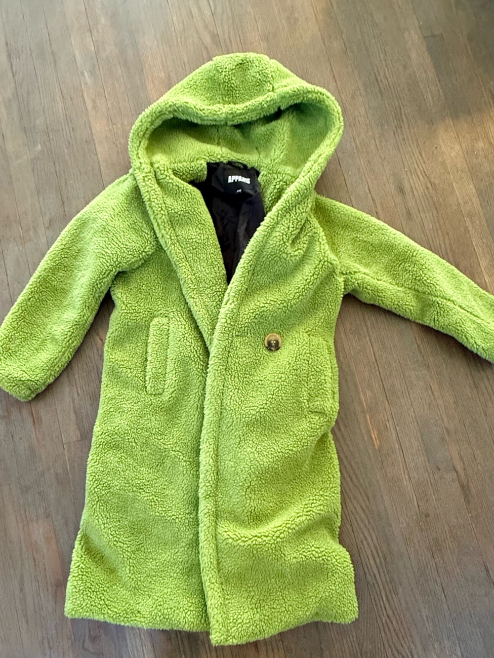 Apparis Lime Green Hooded Sherpa Coat